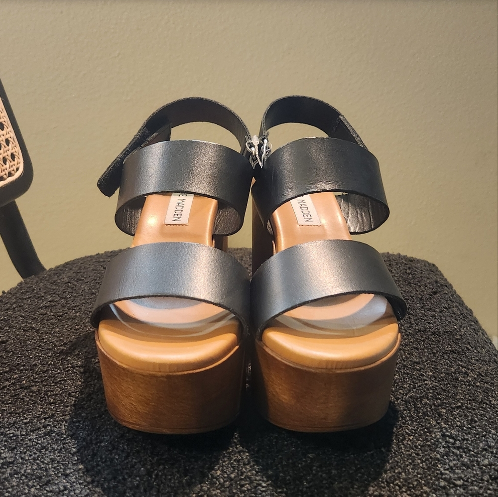 Steve Madden Marena Slingback Platform (Size 37/US 7) Black and wood